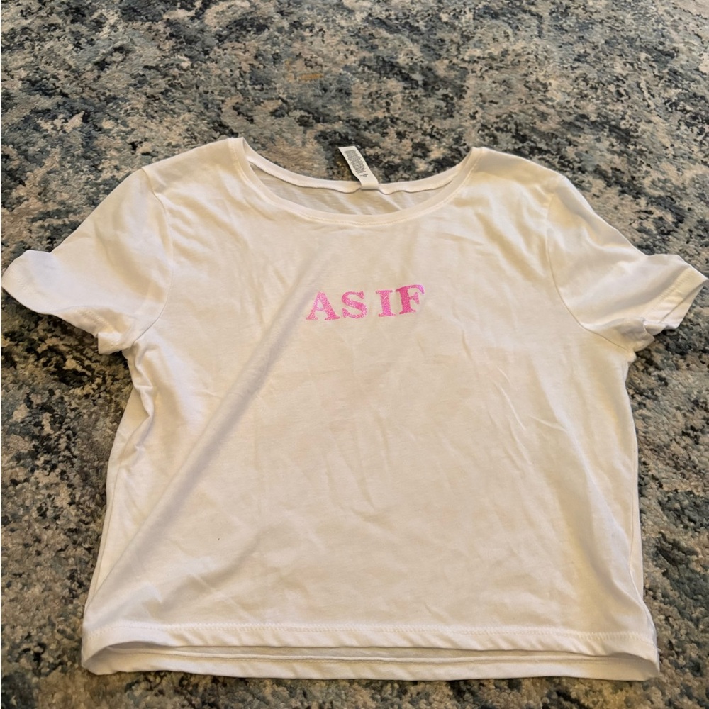 White Crop T-Shirt with Pink Print